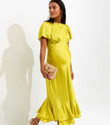 Maternity Light Green Feather Jaquard Satin Midi Dress