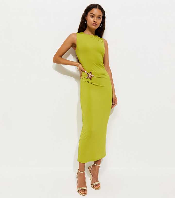 Petite Bright Green Starfish Charm Ruched Midi Dress | New Look