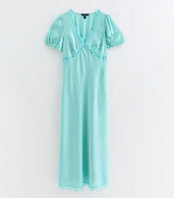 Maternity Light Blue Lace Trimmed Satin Midi Tea Dress