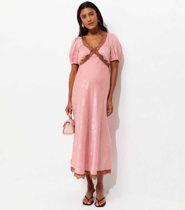 strapless open back dress Cara satin lace dress main image 1