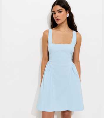Light Blue Panelled Square Neck Mini Dress