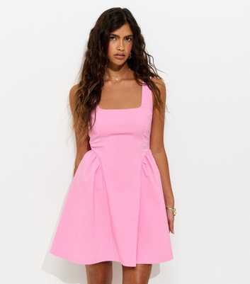 Pale Pink Panelled Square Neck Mini Dress
