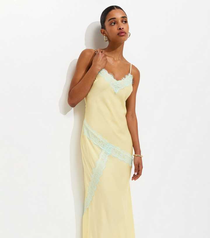 Yellow Contrast Lace Midi Dress