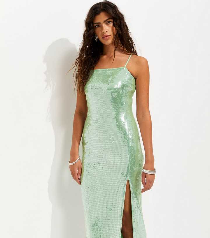 slim fit dress slacks Donna Asymmetric Green Sequin Midi Dress – Spirit Clothing