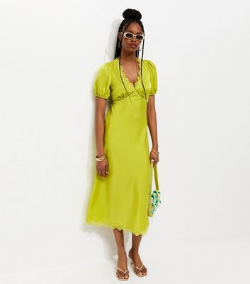 new look green tea dress Green Fruit Print Tiered Midi Tea Dress