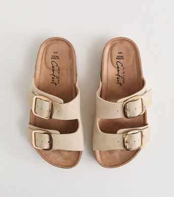 Extra Wide Fit Off White Cork Sole Double Strap Mule Sandals