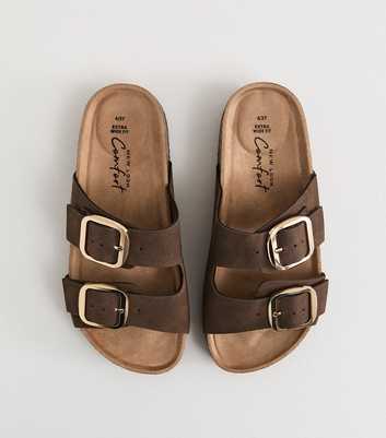 Extra Wide Fit Brown Cork Sole Double Strap Mule Sandals