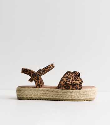 Extra Wide Fit Brown Leopard Print Flatform Sandals