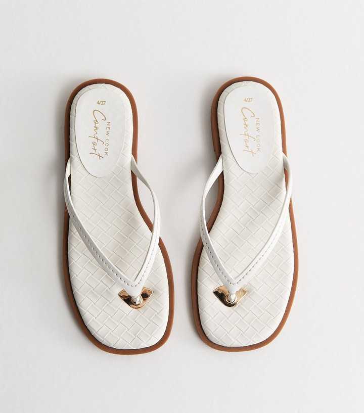 White Crocodile Effect Faux Leather Sandals