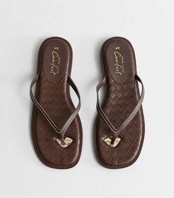 Brown Woven Faux Leather Sandals