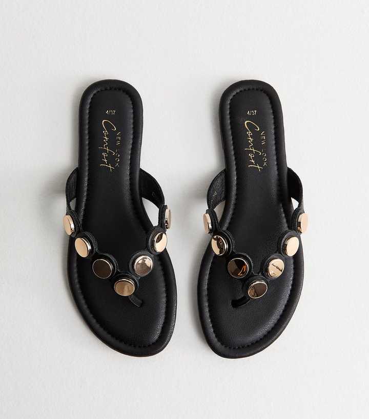 Black Scalloped Strap Coin Trim Sandals