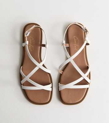 White Faux Leather Strappy Square Toe Flat Sandals