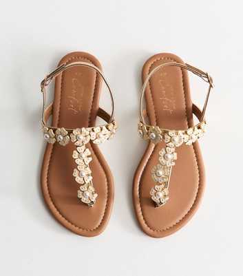 Off White Enamel Flower Toe Post Sandals