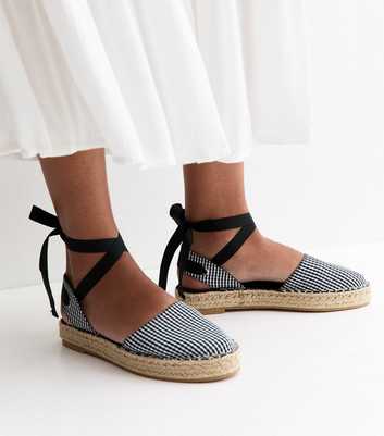 Black Gingham Toe Tie Ankle Espadrilles