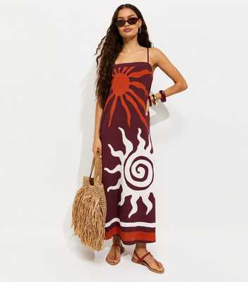 Petite Brown Sun Print Beach Maxi Dress