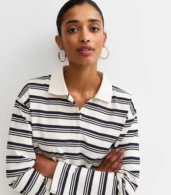 Cream Cotton Striped Long Sleeve Rugby Top