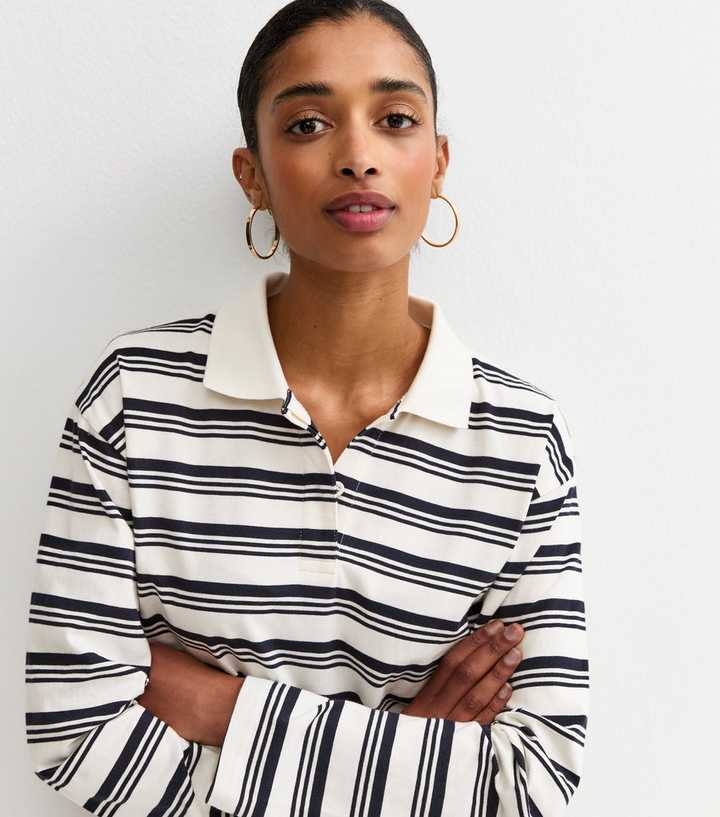 Cream Cotton Striped Long Sleeve Rugby Top