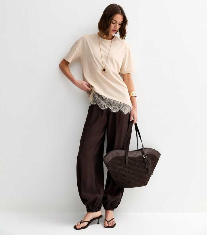 Stone Cotton Scalloped Lace T-Shirt