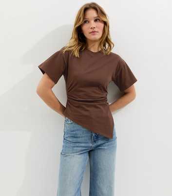 Dark Brown Asymmetric Split Hem Corset T-Shirt