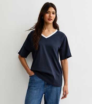 Navy V-Neck Football T-Shirt