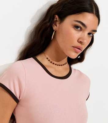 Pink Contrast Trim Baby Tee T-Shirt