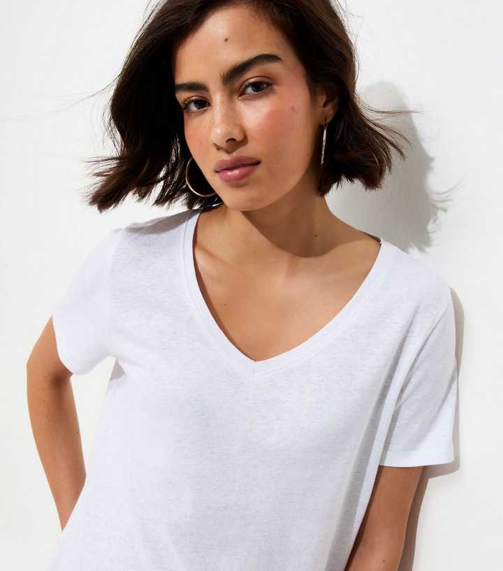 Premium White Linen Rich V Neck T-Shirt