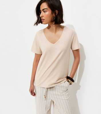 Premium Stone Linen Rich V Neck T-Shirt