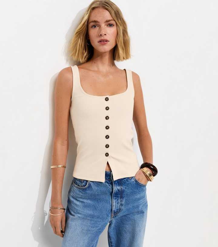Premium Off White Button Through Vest Top