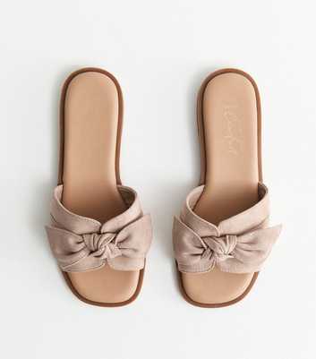 Wide Fit Mink Faux Suede Bow Front Sandals
