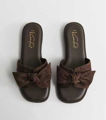 Wide Fit Brown Faux Suede Bow Front Sandals
