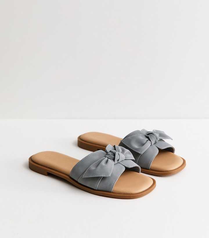 Wide Fit Blue Faux Leather Bow Sandals