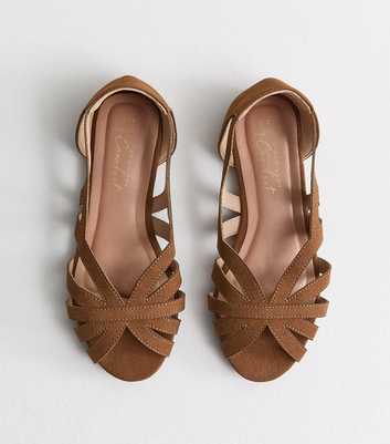 Wide Fit Tan Faux Suede Peep Toe Flats