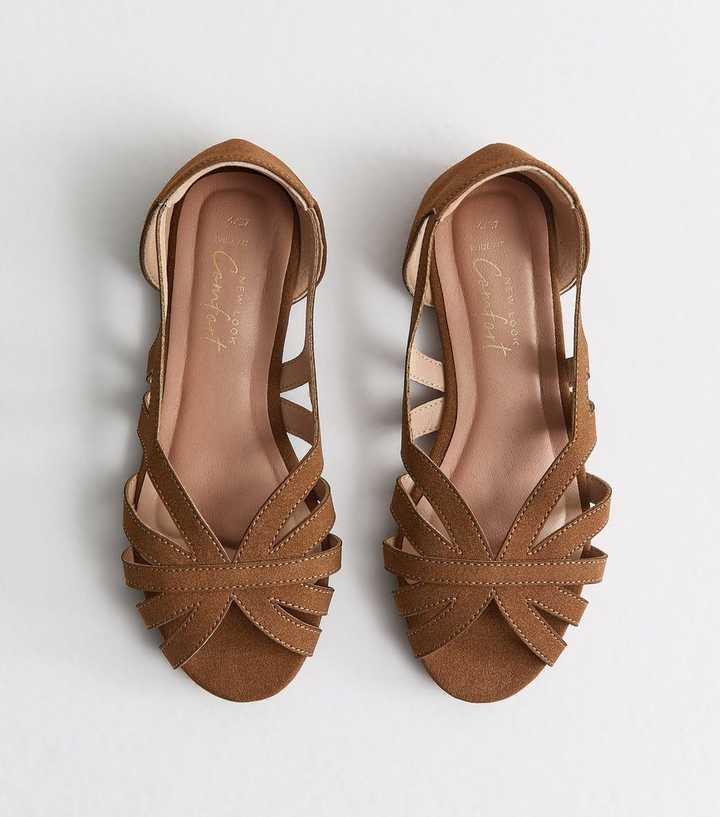 Wide Fit Tan Faux Suede Peep Toe Flats