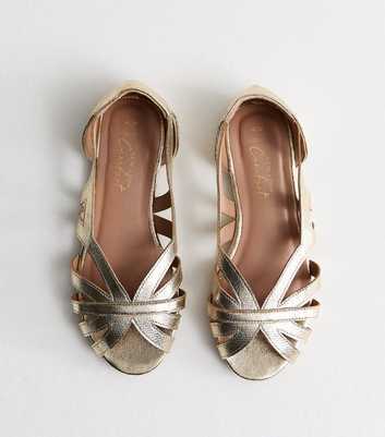 Wide Fit Gold Faux Leather Peep Toe Flats