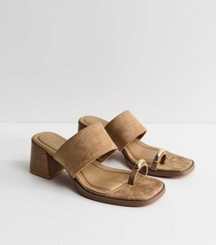 Light Brown Faux Suede Metal Toe Loop Block Heel Mules | New Look