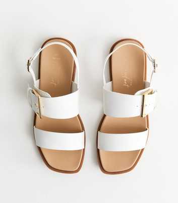 Wide Fit White Faux Leather Flat Slingback Sandals