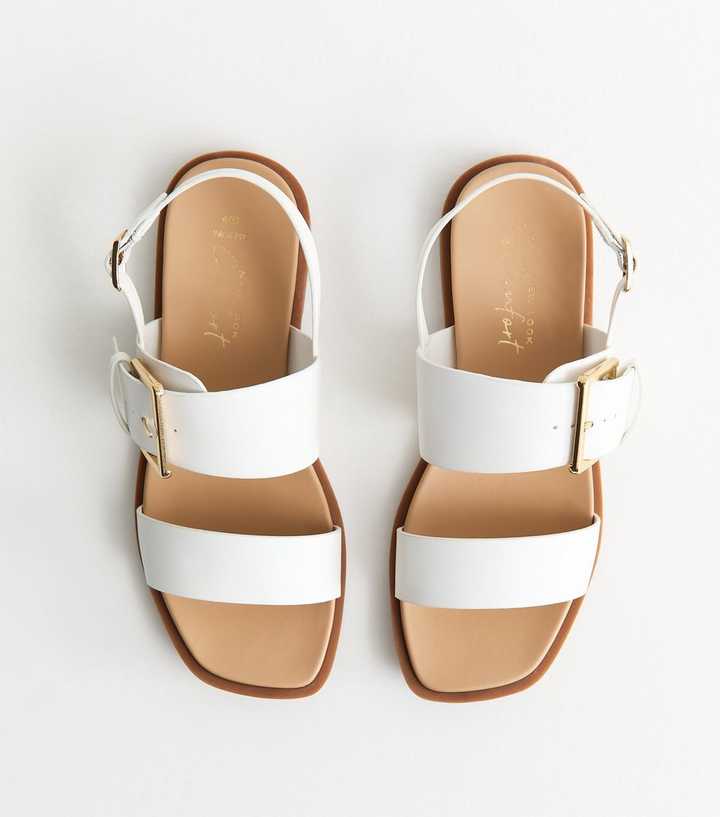 Wide Fit White Faux Leather Flat Slingback Sandals
