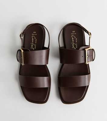 Wide Fit Brown Faux Leather Flat Slingback Sandals