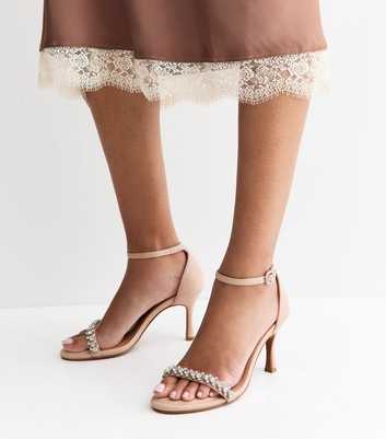 Oatmeal Faux Leather Diamanté Stiletto Sandals