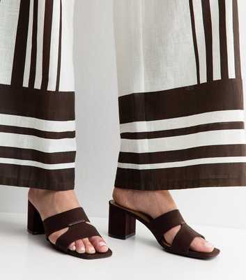 Dark Brown Faux Suede Cut Out Strap Block Heel Mules