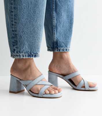 Light Blue Faux Leather Laser Strap Mules