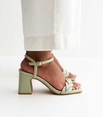 Light Green Faux Leather Braided Block Heel Sandals