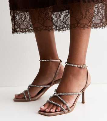 Light Brown Beaded Strap Stiletto Sandals