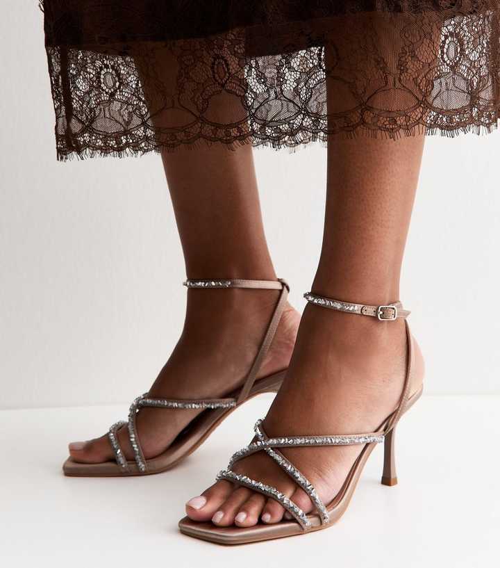 Light Brown Beaded Strap Stiletto Sandals