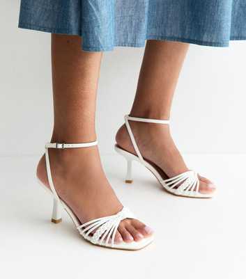White Faux Leather Plaited Strap Sandals