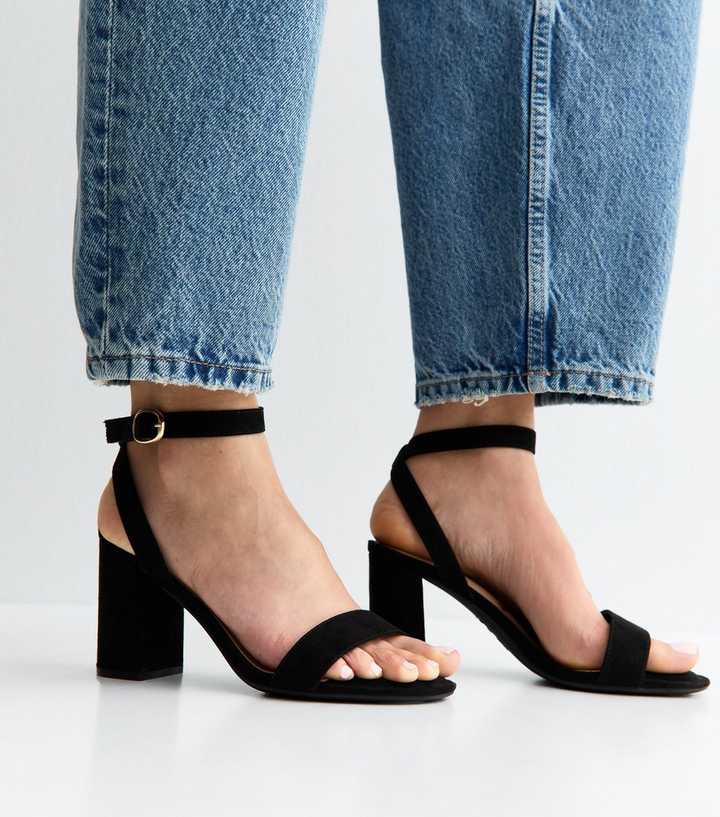 Wide Fit Black Faux Suede Single Strap Sandals