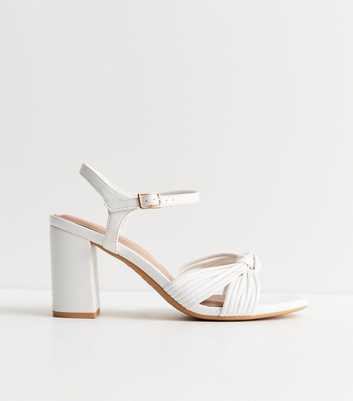 Wide Fit White Knot Strap Block Heel Sandals
