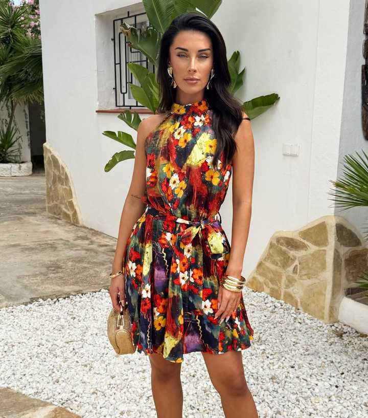 AX Paris Multicoloured Floral Halter Neck Mini Dress