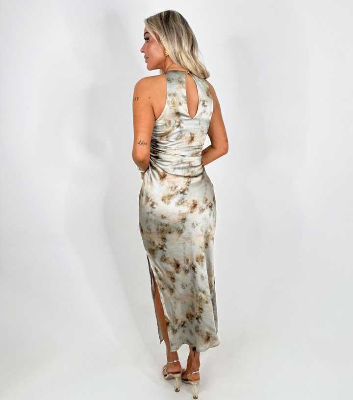 AX Paris Grey Satin Draped Midi Dress | New Look AX Paris Grey Satin Draped Midi Dress | New Look
