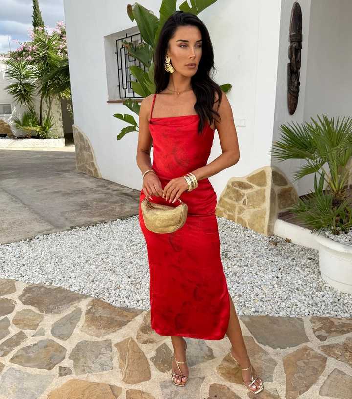 AX Paris Red Printed Cowl Neck Midi Dress AX Paris Red Printed Cowl Neck Midi Dress